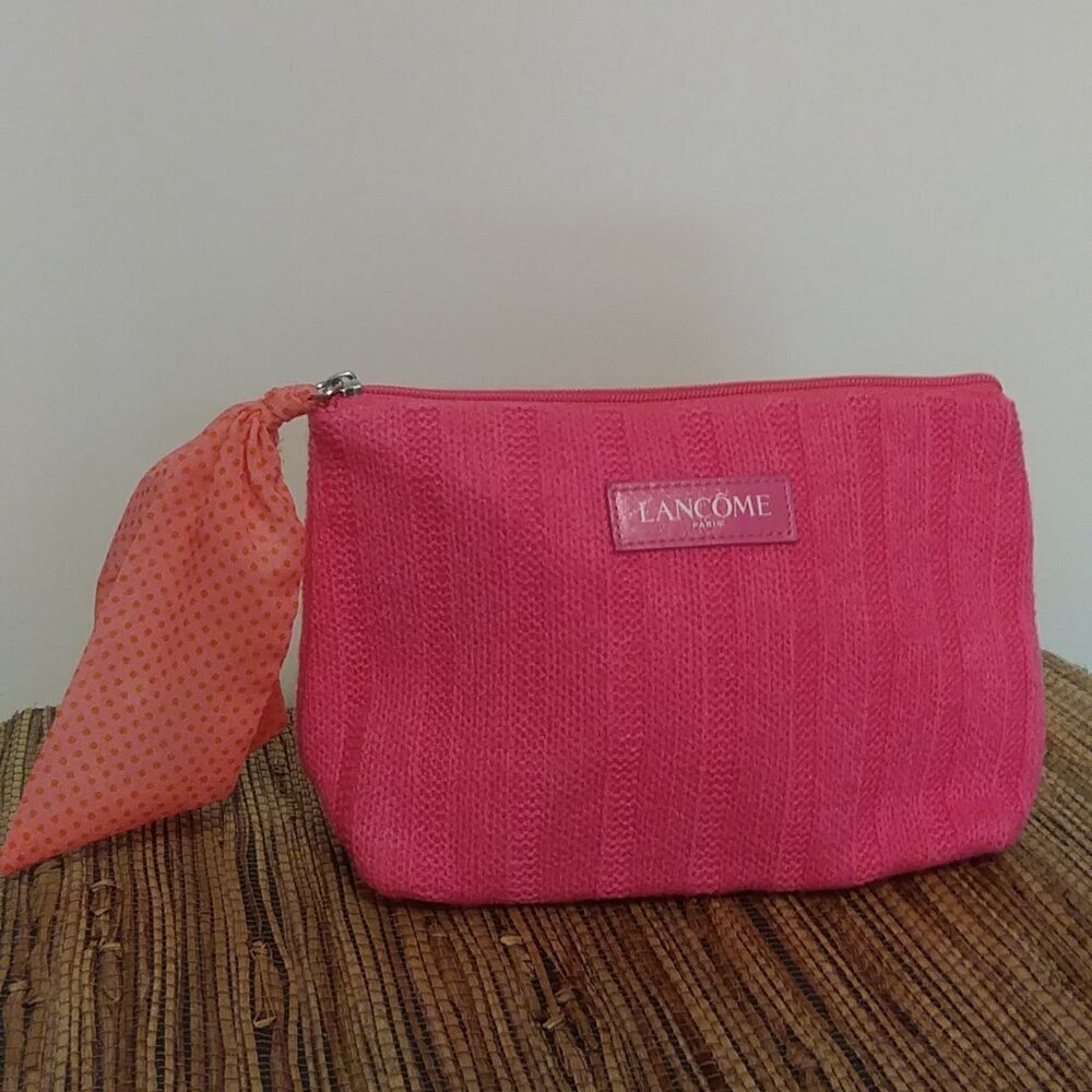 LANCOME Paris Pink Sweater Makeup Bag 💖 Bow Detail NWOT